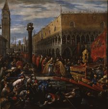 Pope Alexander III giving a Blessed Sword to Doge Sebastiano Ziani, c1590. Creator: Francesco Bassano II