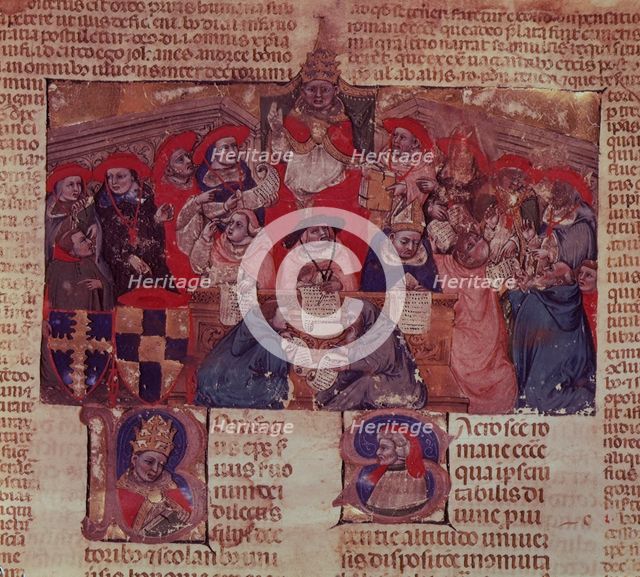 Pope Boniface VIII and the sacred college, 1328. Creator: Unknown.