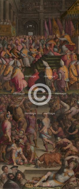 Pope Clement VII crowned Charles V in Bologna, 1556-1562. Artist: Vasari, Giorgio (1511-1574)