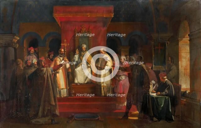 Pope Honorius II granting official recognition to the Knights Templar in 1128. Artist: Granet, François Marius (1775-1849)