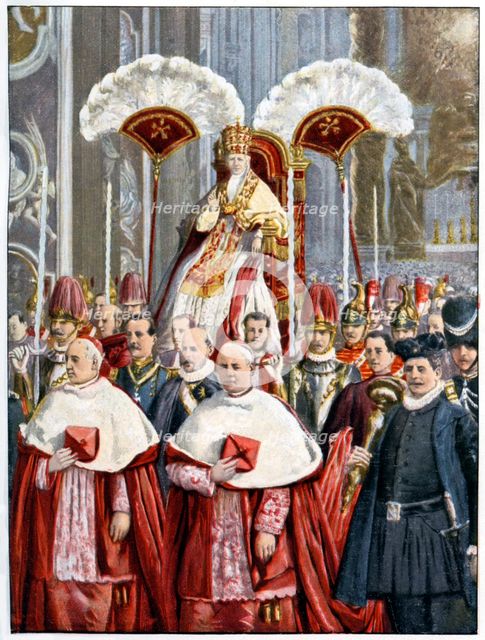Pope Leo XIII in The Basilica of Saint Peter, Rome, 1900. Artist: Unknown