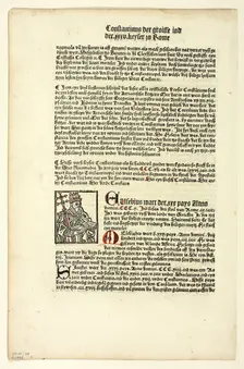 Pope Miltiades (recto) and Saint Gereon's Basilica (verso) from Koelner Chronik..., 1929. Creators: Unknown, Johann Koelhoff the Younger, Wilhelm Ludwig Schreiber