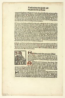 Pope Miltiades (recto) and Saint Gereon's Basilica (verso) from Koelner Chronik..., 1929. Creators: Unknown, Johann Koelhoff the Younger, Wilhelm Ludwig Schreiber