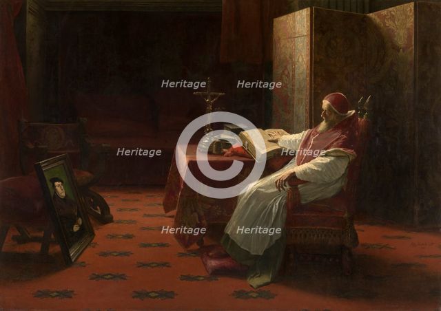 Pope Paul III in front of the Portrait of Luther, 1883. Creator: Vriendt, Albrecht de (1843-1900).