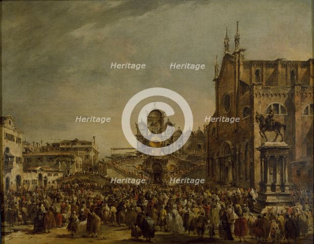 Pope Pius VI blessing the Crowd at Campo SS Giovanni e Paolo, Venice, 1782. Artist: Francesco Guardi.
