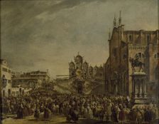 Pope Pius VI blessing the Crowd at Campo SS Giovanni e Paolo, Venice, 1782. Artist: Francesco Guardi
