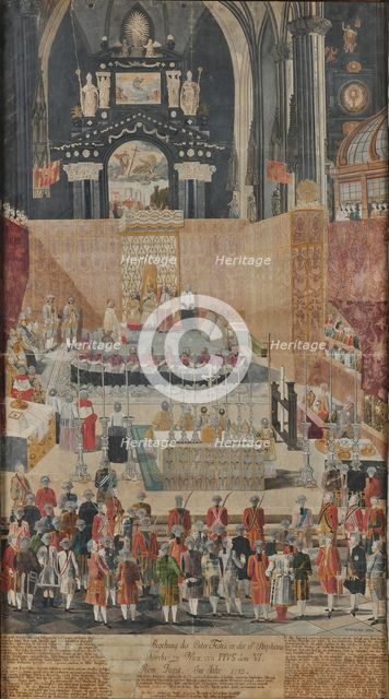 Pope Pius VI celebrates the Easter Holy Mass in St. Stephen's Cathedral in Vienna..., 1782, 1788. Creator: Anonymous.