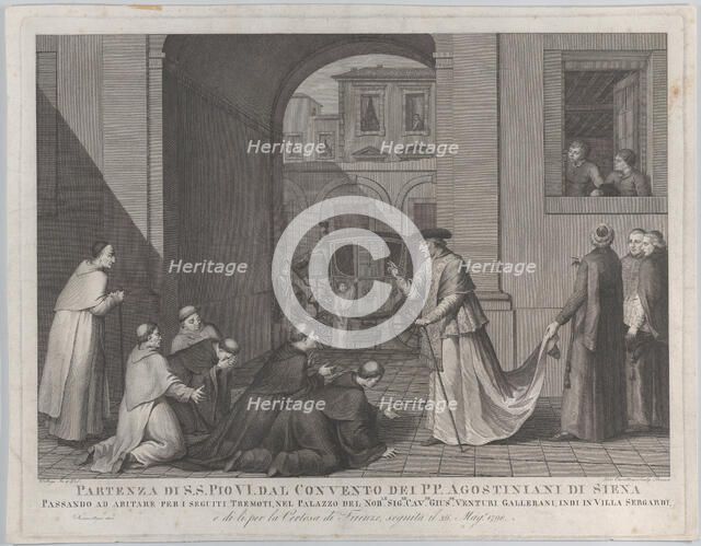 Pope Pius VI taking leave of the Augustinian monks in Siena, 1801. Creator: Girolamo Carattoni.