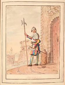 Pope's Swiss Guard, leaf from A Collection of Dresses by David Allan Mostly from Nature 1776. Creator: David Allan