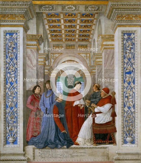 Pope Sixtus IV Appoints Bartolomeo Platina as Prefect of the Vatican Library, ca 1478. Creator: Melozzo da Forli (1438-1494).