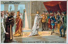 Pope Stephen II pleads for the safety of Pepin the Short from the Lombards, c750 AD, (19th century)