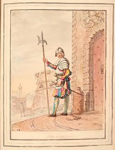 Pope's Swiss Guard, leaf from A Collection of Dresses by David Allan Mostly from Nature 1776. Creator: David Allan