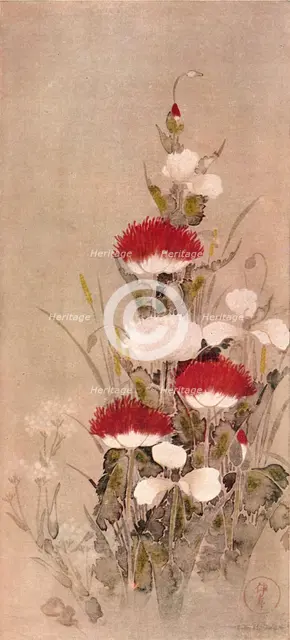 'Poppies, Wheat, and Natane Flowers', 17th century. Artist: Sôtatsu.