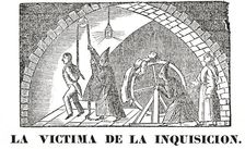 Popular engraving showing a scene of the Inquisition with various torture devices, etching, 1850