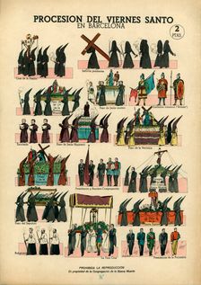 Popular holy cards, Easter, Good Friday procession in Barcelona, ??edited in 1930s