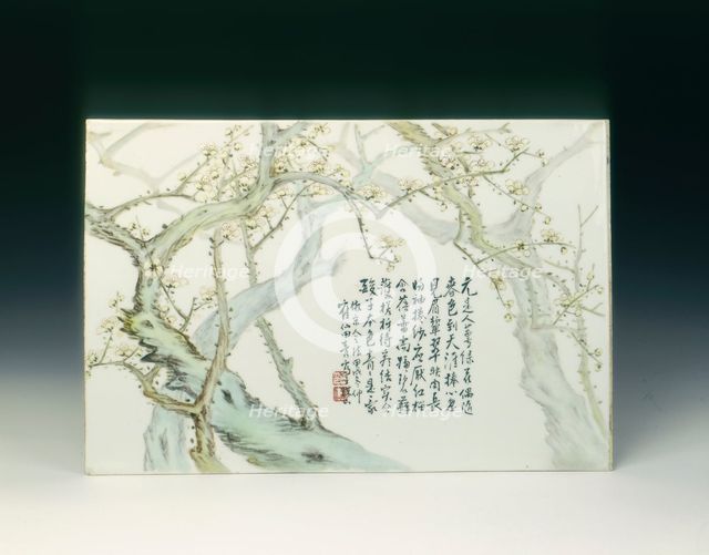 Porcelain plaque with prunus, China, 1934. Creator: Unknown.