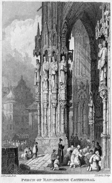 Porch of Regensburg (Ratisbon) Cathedral, Germany, 19th century.Artist: J Lewis