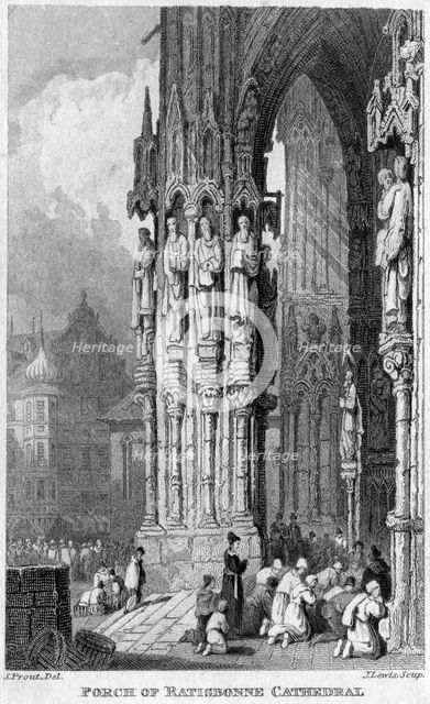 Porch of Regensburg (Ratisbon) Cathedral, Germany, 19th century.Artist: J Lewis