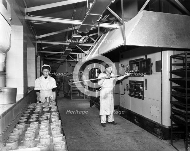 Pork pie production, Rawmarsh, South Yorkshire, 1955.  Creator: Michael Walters.