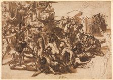 Poros Assailed by the Macedonian Army (recto), c. 1545/47. Creator: Perino del Vaga (Italian, 1500/01-1547)