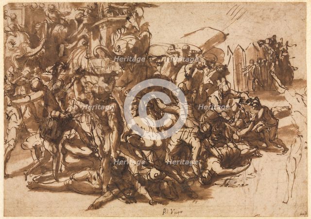 Poros Assailed by the Macedonian Army (recto), c. 1545/47. Creator: Perino del Vaga (Italian, 1500/01-1547).