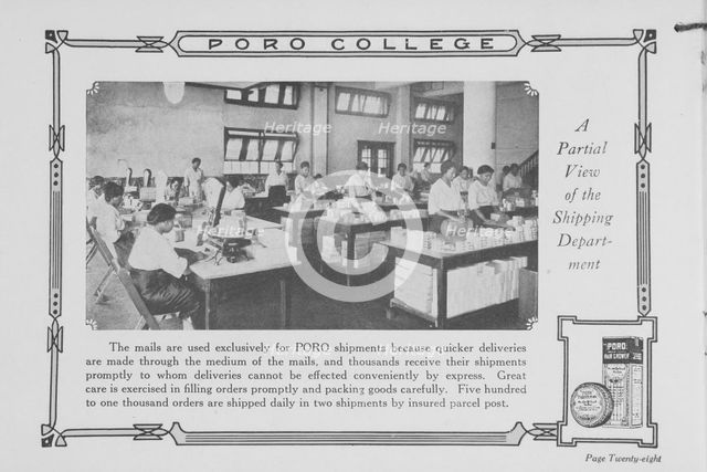 Poro College; A partial view of the shipping department, 1922. Creator: Unknown.