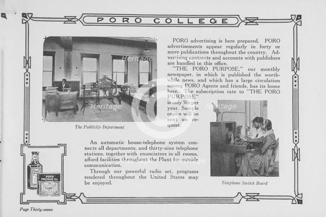 Poro College; The publicity department; Telephone switch board, 1922. Creator: Unknown.