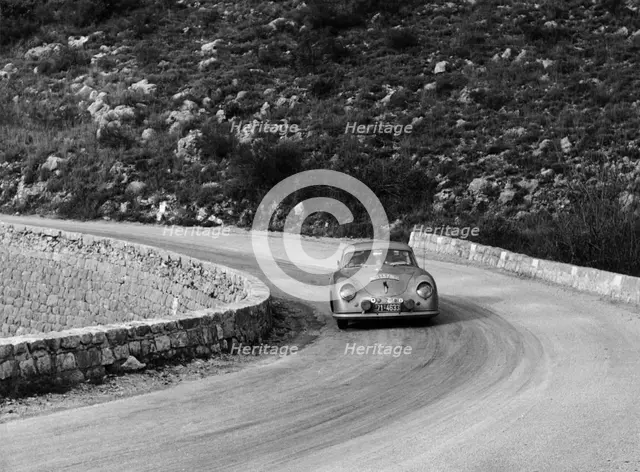 Porsche 356 taking a corner in the Monte Carlo Rally, 1954. Artist: Unknown