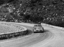 Porsche 356 taking a corner in the Monte Carlo Rally, 1954