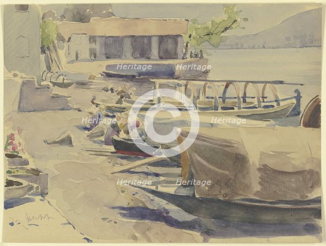 Port at Lake Garda, 19th century. Creator: Jacob Happ.