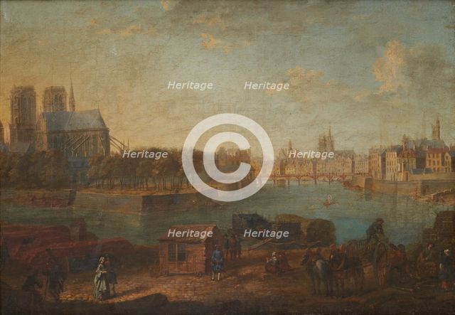 Port au Foin and the eastern end of Ile de la Cite, c1760. Creator: Hyacinthe de La Pegna.