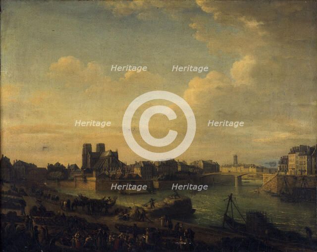 Port au Foin, the eastern tip of Ile de la Cité and western tip of Ile Saint-Louis, around 1820. Creator: Unknown.