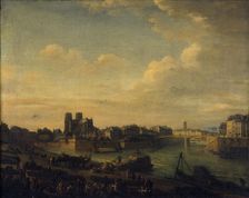 Port au Foin, the eastern tip of Ile de la Cité and western tip of Ile Saint-Louis, around 1820. Creator: Unknown