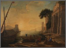 Port de mer au soleil levant, d'après Le Lorrain. Creator: Anon