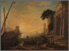 Port de mer au soleil levant, d'après Le Lorrain. Creator: Anon