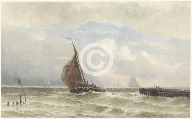 Port of Vlissingen, with incoming sailing ship, 1838-1892. Creator: Jacob Eduard van Heemskerck van Beest.