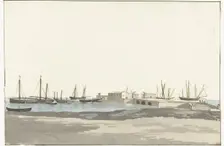 Port of Barletta with ships, 1778. Creator: Louis Ducros