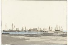 Port of Barletta with ships, 1778. Creator: Louis Ducros
