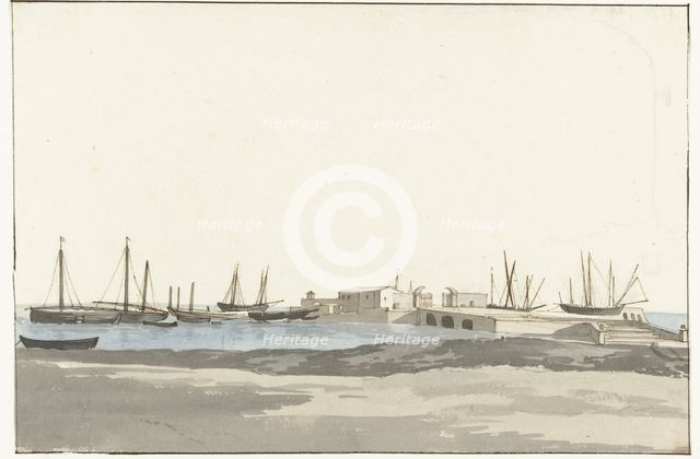 Port of Barletta with ships, 1778. Creator: Louis Ducros.