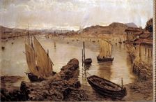 Port of Bilbao by Muñoz Degrain, oil, 1900