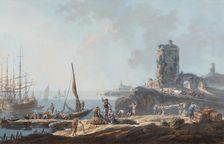 Port Scene in Calm Weather, 1782. Creator: Jean-Baptiste Pillement