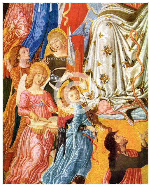 'Portative organ and kettledrums, c1474 (1956). Artist: Unknown