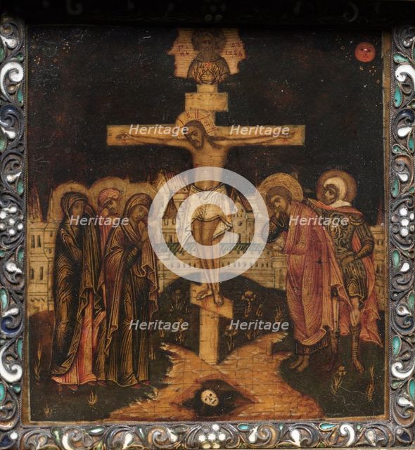 Portable Triptych Icon: The Crucifixion, 1600s. Creator: Unknown.