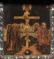 Portable Triptych Icon: The Crucifixion, 1600s. Creator: Unknown