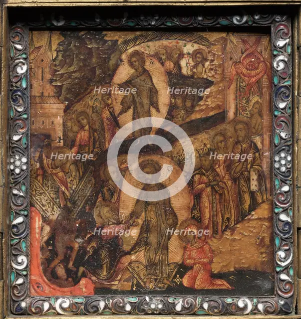 Portable Triptych Icon: The Resurrection and Anastasis, 1600s. Creator: Unknown.