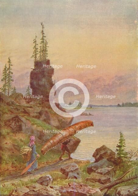 Portage and Birch-Bark Canoe', 1924. Artist: Unknown.