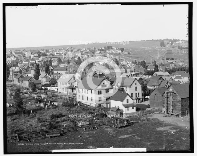 Portage Lake, Hancock, and Houghton, Mich., from the west, between 1900 and 1906. Creator: Unknown.