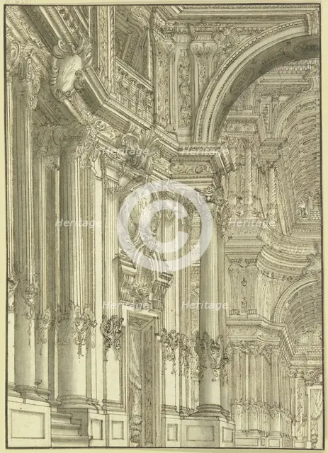 Portico, a portal to the left, 18th century. Creator: Unknown.