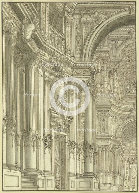 Portico, a portal to the left, 18th century. Creator: Unknown.