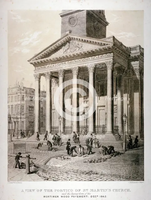 Portico of the Church of St Martin-in-the-Fields, Westminster, London, 1842. Artist: George Scharf